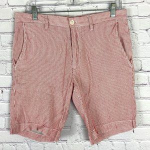 Zara Men's Red Striped Flat Front Shorts Size: 31